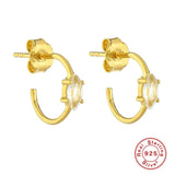 Sapphire Zircon 925 Silver Piercing Stud Earrings for Women Brincos