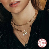925 Silver Choker Necklace Stars Moon Pendant Women Clavicle Chain Jewelry