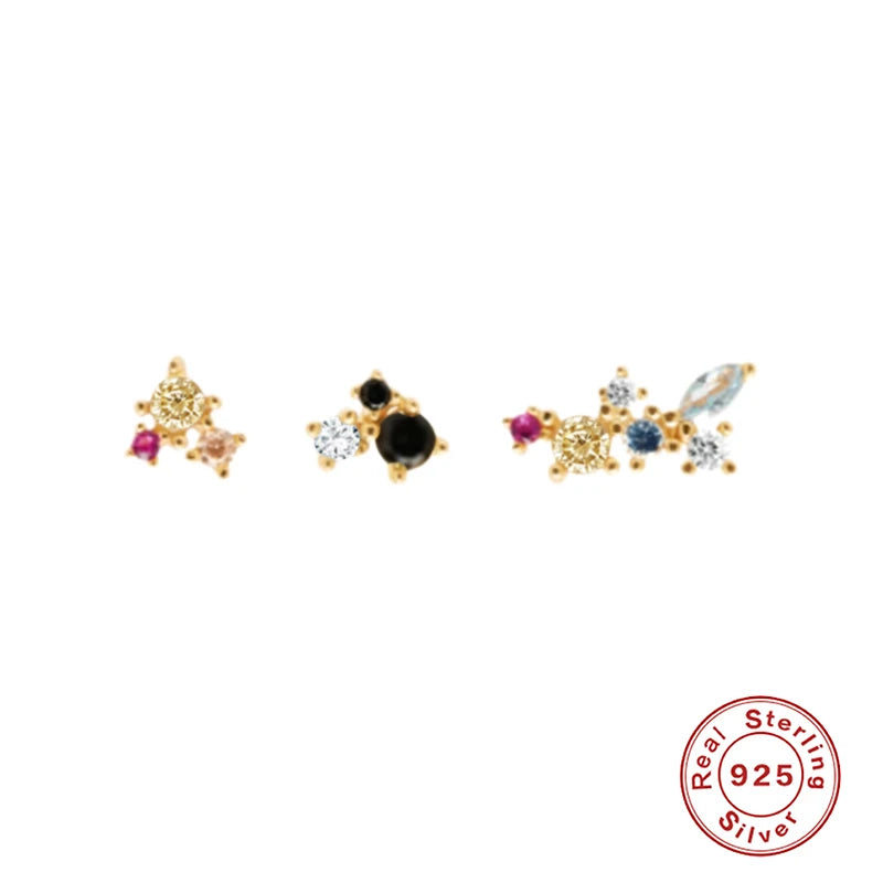 Three Earrings Stud Earrings 925 Sterling Silver Fine Jewelry
