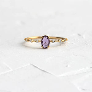 Purple Crystal Ring 925 Sterling Silver Fine Jewelry for Women Wedding