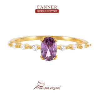 Purple Crystal Ring 925 Sterling Silver Fine Jewelry for Women Wedding