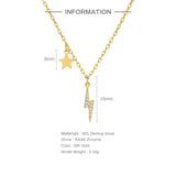 925 Silver Zircon Lightning Pendant Necklace for Women