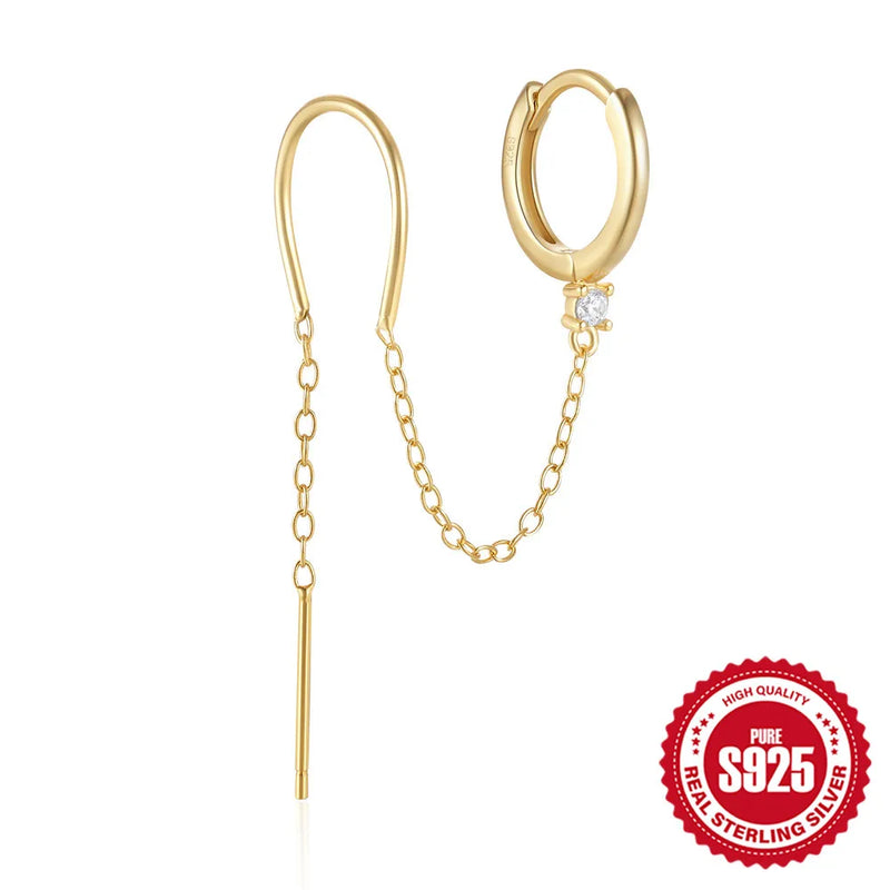 Sterling Silver Zircon Hoop Earrings with Tassels