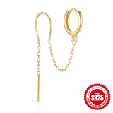 Sterling Silver Zircon Hoop Earrings with Tassels