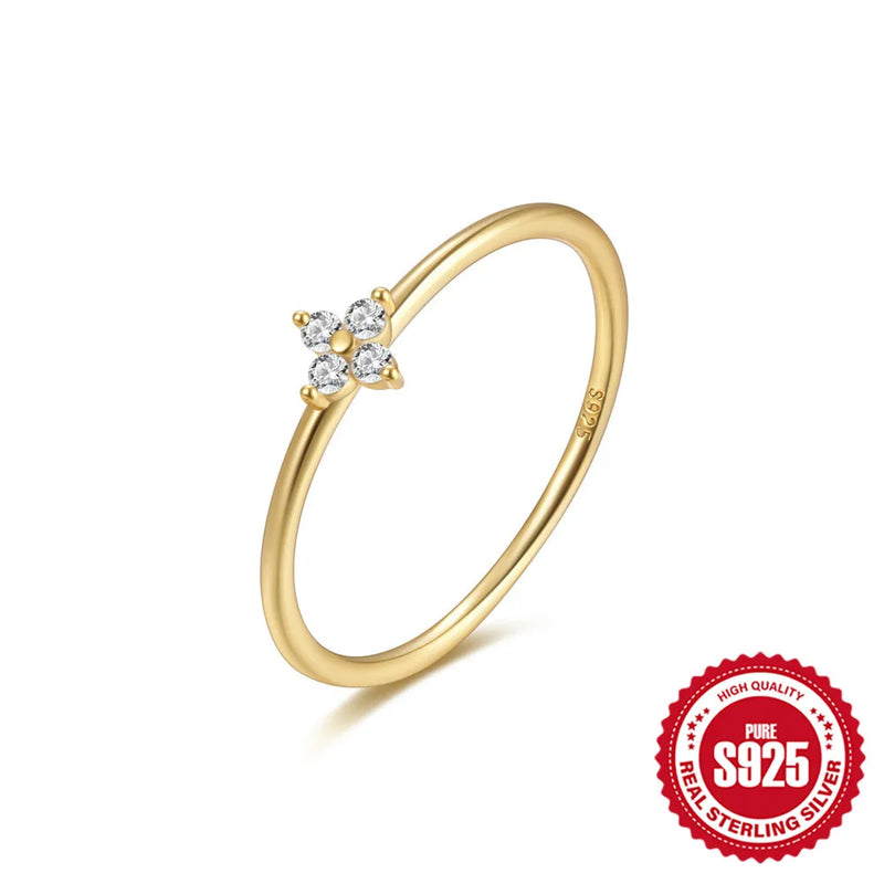 Elegant Flower Ring S925 Sterling Silver 18K Gold-Plated Birthday Gift