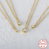 Small Round CZ Pendant Necklace 925 Sterling Silver Crystal Chain for Women