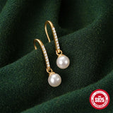 Simulated Pearls Dangle Earrings 925 Sterling Silver Jewelry Gift