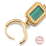 925 Silver Malachite Zircon Hoop Earrings Dangle CZ Stone Women Jewelry