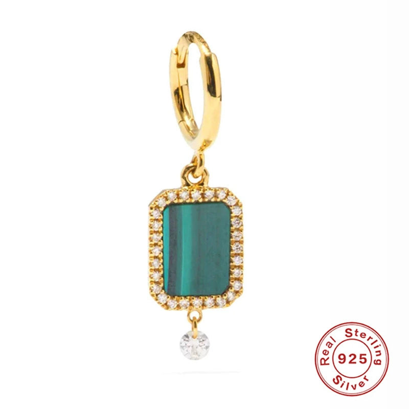925 Silver Malachite Zircon Hoop Earrings Dangle CZ Stone Women Jewelry