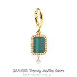 925 Silver Malachite Zircon Hoop Earrings Dangle CZ Stone Women Jewelry