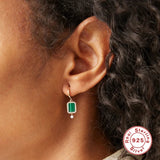 925 Silver Malachite Zircon Hoop Earrings Dangle CZ Stone Women Jewelry