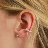 Double-Layer Tassel Earrings 925 Sterling Silver Clip Earrings