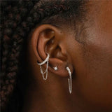Double-Layer Tassel Earrings 925 Sterling Silver Clip Earrings