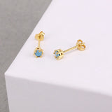 Green Turquoise Zircon CZ 925 Silver Ear Stud Earrings for Women