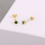 Green Turquoise Zircon CZ 925 Silver Ear Stud Earrings for Women