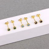 Green Turquoise Zircon CZ 925 Silver Ear Stud Earrings for Women