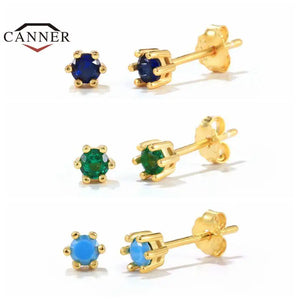 Green Turquoise Zircon CZ 925 Silver Ear Stud Earrings for Women