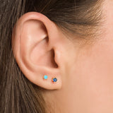 Green Turquoise Zircon CZ 925 Silver Ear Stud Earrings for Women