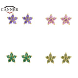 Colorful Zircon 925 Silver Flower Stud Earrings for Women