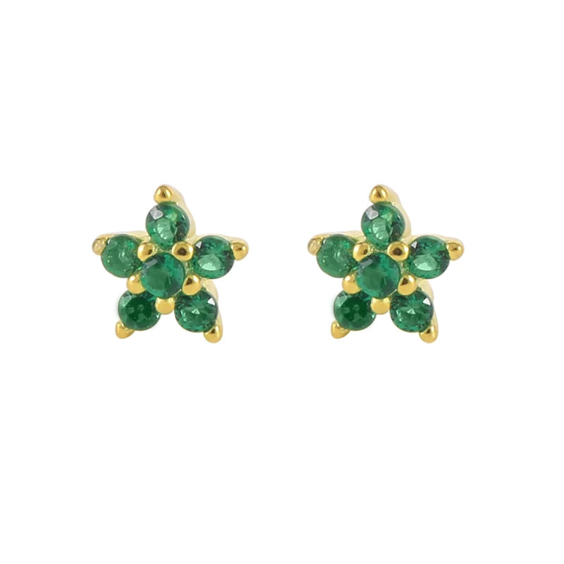 Colorful Zircon 925 Silver Flower Stud Earrings for Women