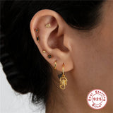 Crystal Eye Cross Insect Earrings 925 Sterling Silver Piercing Stud Earrings