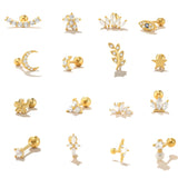 925 Silver Moon Eye Crown Ear Stud Earrings for Women