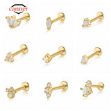 Opal 925 Silver Cartilage Flat Back Stud Earrings Women Jewelry