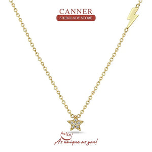Star Lightning 925 Sterling Silver Necklace Women Initial Pendente Long Chain