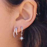 Star Moon Zircon Opal 925 Silver Drop Earrings