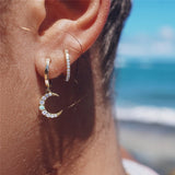 Star Moon Zircon Opal 925 Silver Drop Earrings