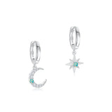 Star Moon Zircon Opal 925 Silver Drop Earrings