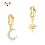 Star Moon Zircon Opal 925 Silver Drop Earrings