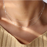 Star Moon Pin Layered Lace Chain Flash 925 Sterling Silver Necklace