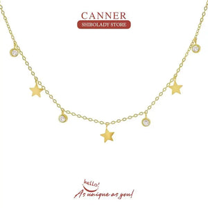 Sterling Silver Star Moon Pendant Necklace for Women