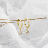 Star Zircon Copper Plated Drop Earrings 18K Pendientes