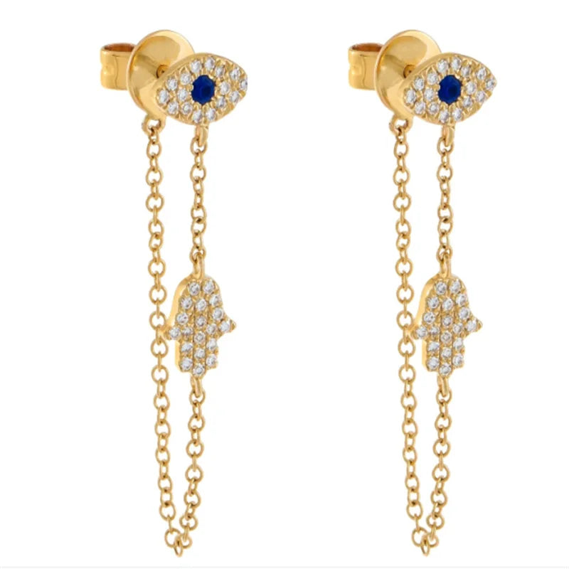 Star Zircon Copper Plated Drop Earrings 18K Pendientes