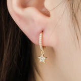 Star Zircon Copper Plated Drop Earrings 18K Pendientes