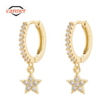 Star Zircon Copper Plated Drop Earrings 18K Pendientes