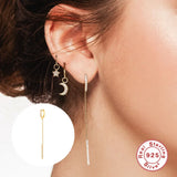 925 Sterling Silver Rhinestone Circle Earrings, Chain Drop, Women's Jewelry Gift
