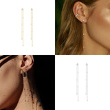 925 Silver Tassel Chain Drop Earrings Unusual 18K Christmas Jewelry