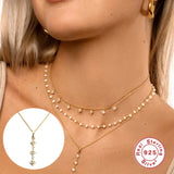 925 Silver Tassel Three Stars Pendant Necklace Women