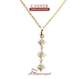 925 Silver Tassel Three Stars Pendant Necklace Women