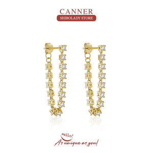 Zircon 925 Sterling Silver Earrings for Women Drop Hip-hop Party Fine Jewelry
