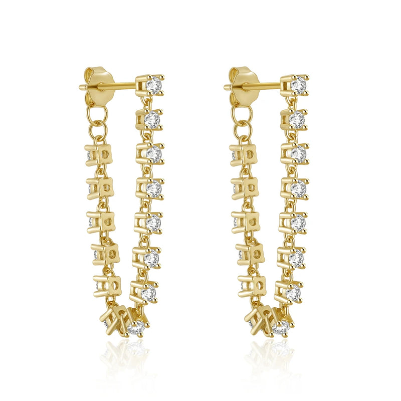 Zircon 925 Sterling Silver Earrings for Women Drop Hip-hop Party Fine Jewelry