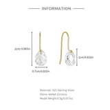Teardrop Zircon Hook Earrings S925 Sterling Silver Piercing Not Allergenic