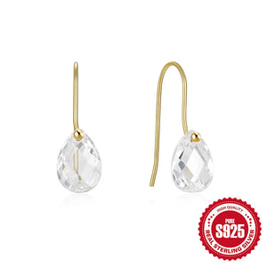 Teardrop Zircon Hook Earrings S925 Sterling Silver Piercing Not Allergenic
