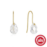Teardrop Zircon Hook Earrings S925 Sterling Silver Piercing Not Allergenic