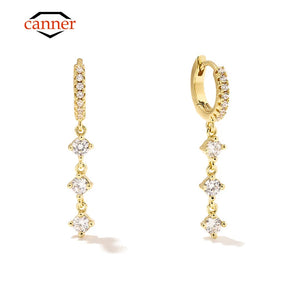 925 Silver Zircon Chain Drop Earrings for Women Girls