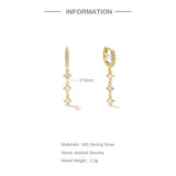 925 Silver Zircon Chain Drop Earrings for Women Girls