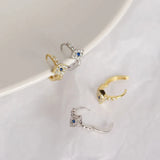 Sterling Silver Evil Eye Stud Earrings, Zircon Crystal Punk Jewelry